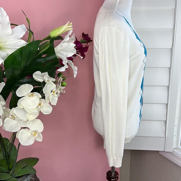 Tommy Hilfiger V-Neck Argyle Pima Cotton Preppy Golf Sweater - Picture 3 of 14